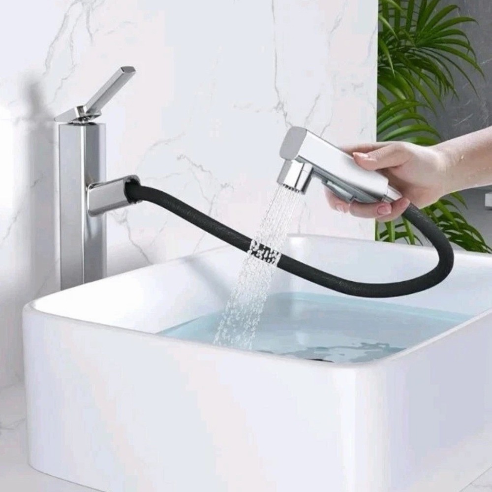 MIAOHUI Vessel Sink Faucet with Pull Out Sprayer, 3 Spray Mode Tall Bathroom...